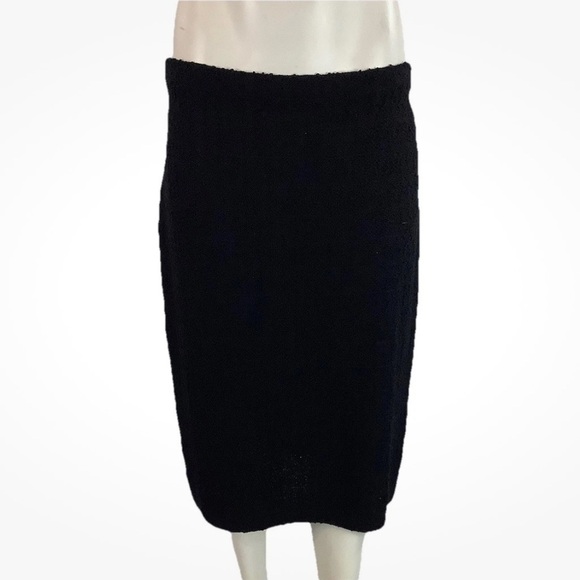 St. John Collection Sz 10 Textured Knit A-Line Skirt Black Elastic Waistband - Picture 1 of 6